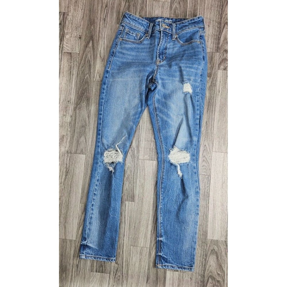 (3/$35) Old Navy Size 0 Power Stretch High Rise Distressed Denim‎ Blue Jeans